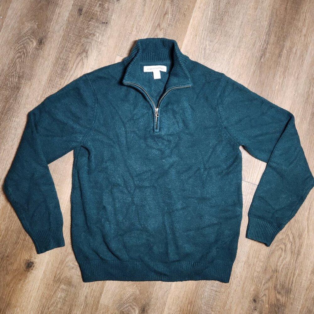 🎄🎁Amazon Essentials Men's Large (L) Green Quarter-Zip Pullover Sweater Jumper
